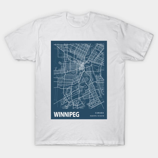 Winnipeg Blueprint Street Map, Winnipeg Colour Map Prints T-Shirt by tienstencil